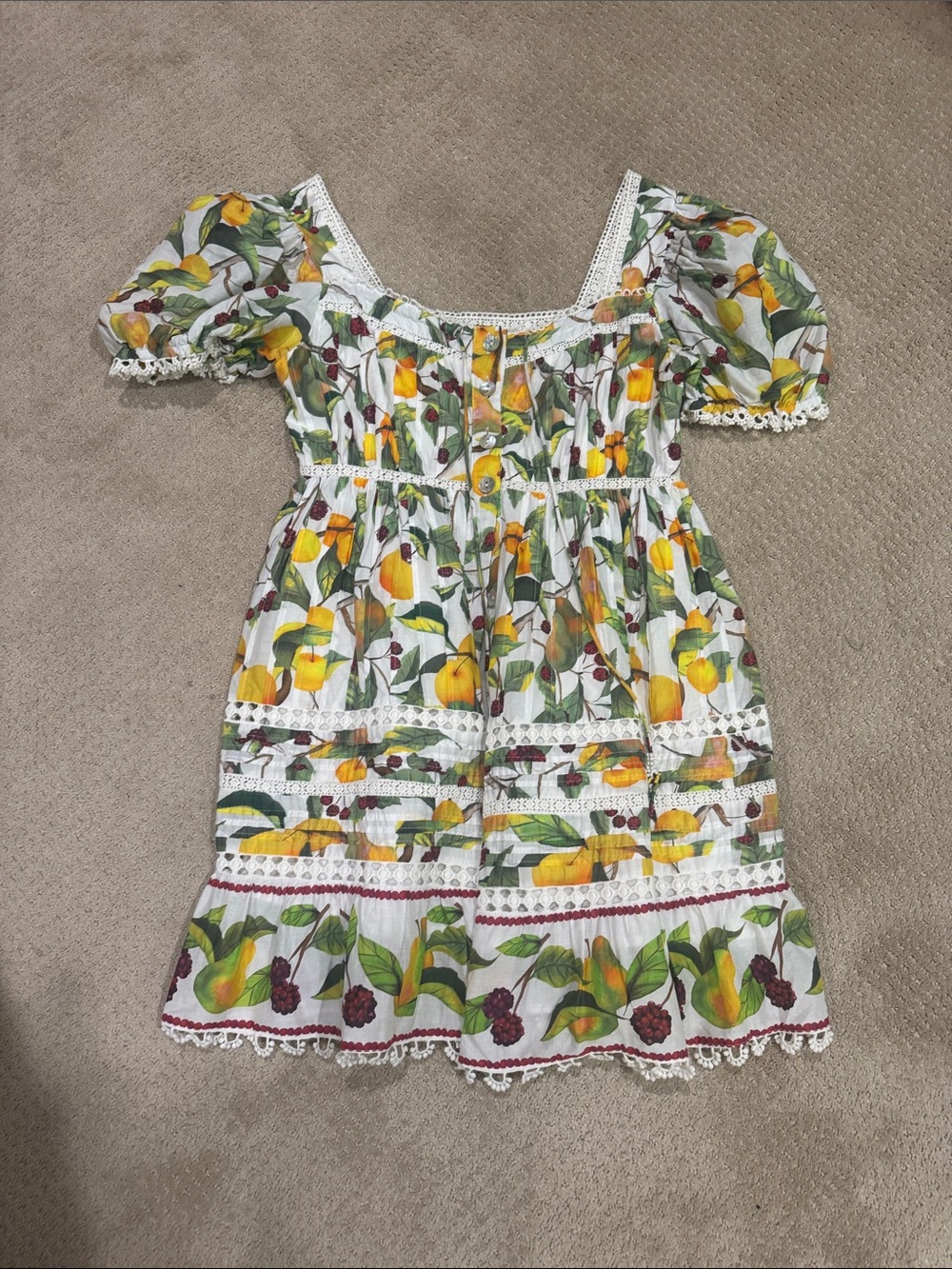 FARM Rio White Mini Dress with Yellow Lemon & Green Leaf Print